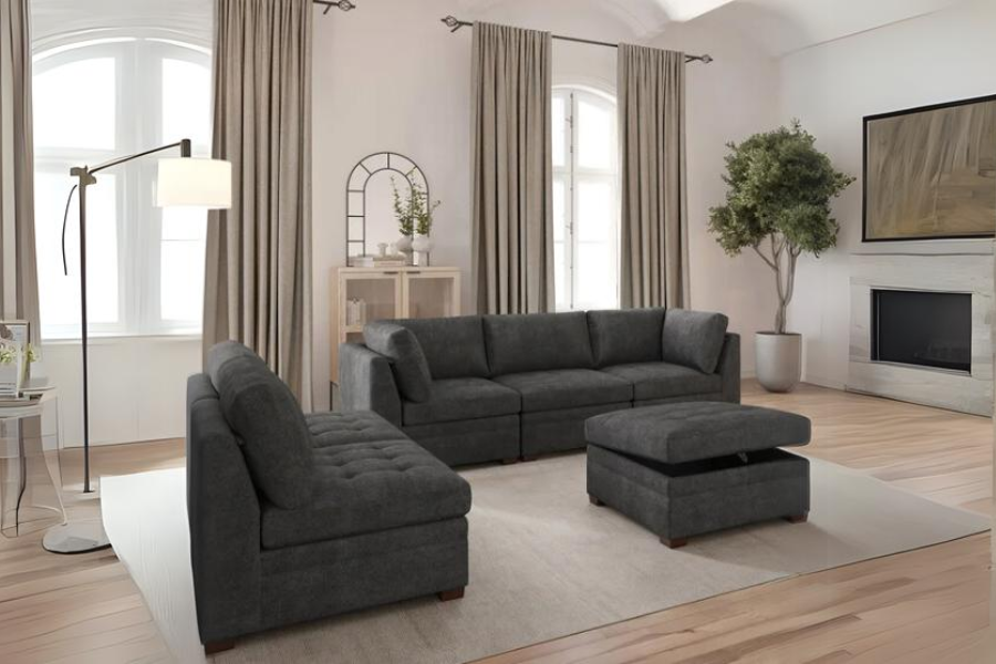 Thomasville Tisdale Modular Sectional 6 -piece Boucle with Storage Ottoman Floor Model