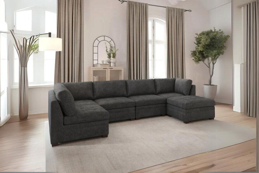 Thomasville Tisdale Modular Sectional 6 -piece Boucle with Storage Ottoman Floor Model