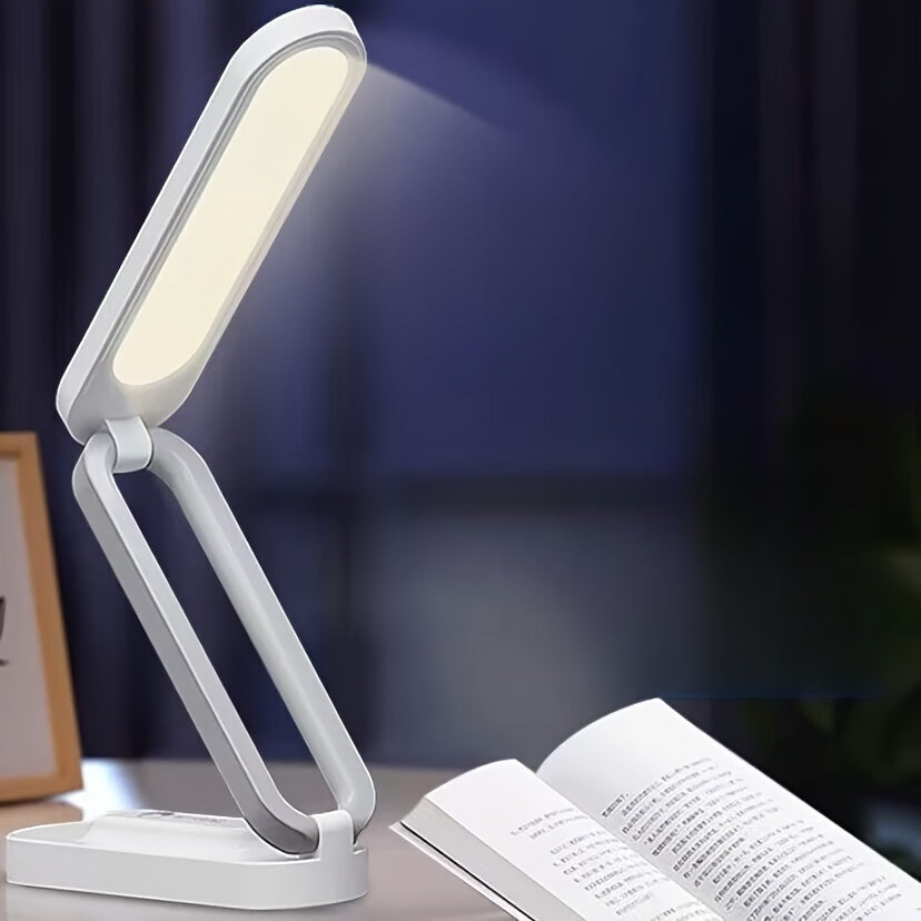 1pc Foldable LED Desk Lamp, Small Book Reading Light With 3 Brightness Color, Rechargeable & Dimmable, Eye-Caring Studying Light, Portable Table Lamp, For Home, Office, Travel
