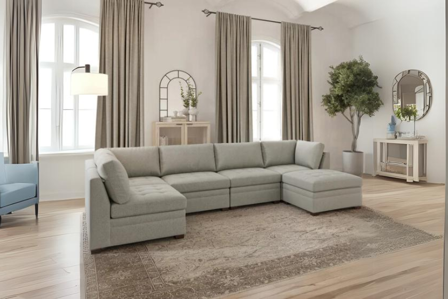 Thomasville Tisdale Modular Sectional 6 -piece Boucle with Storage Ottoman Floor Model