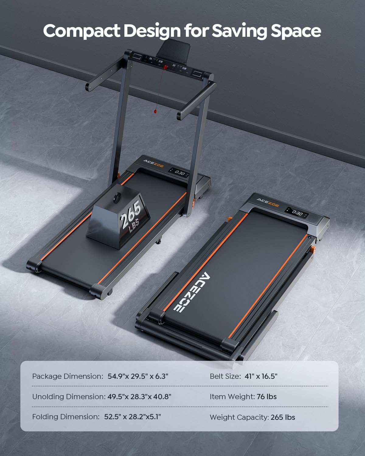 2 in 1 Foldable Treadmills for Home, Under Desk Treadmill with 12 HIIT Modes, Workout APPs and Touch Screen, 2.5HP Walking Treadmill for Home Office, 265lbs Capacity, Installation Free, Power10