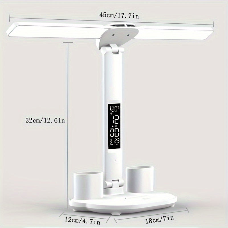 1pc Table Lamp, LED Double-headed Multifunction Foldable Touch With Calendar Clock USB Desk Lamp, For Bedroom Bedside Reading Light (with USB Cable)