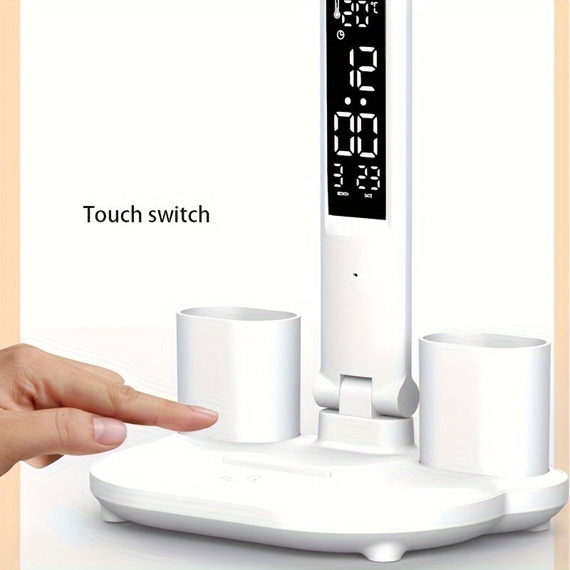 1pc Table Lamp, LED Double-headed Multifunction Foldable Touch With Calendar Clock USB Desk Lamp, For Bedroom Bedside Reading Light (with USB Cable)