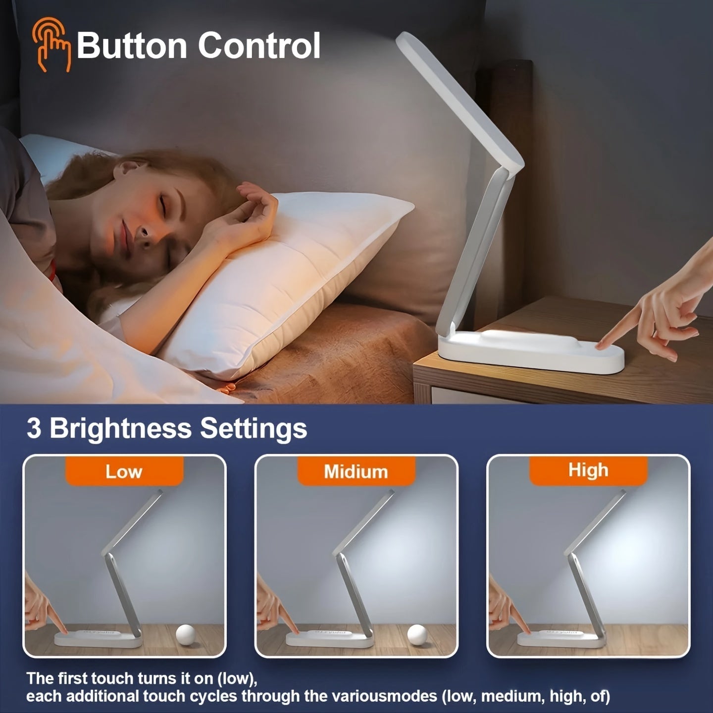 1pc Foldable LED Desk Lamp, Small Book Reading Light With 3 Brightness Color, Rechargeable & Dimmable, Eye-Caring Studying Light, Portable Table Lamp, For Home, Office, Travel