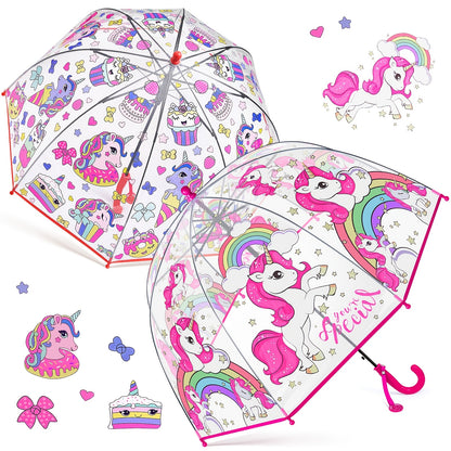 2pcs Unicorn Bubble Umbrellas, Automatic Open, 8 Ribs, Carbon Fiber & PE Handle, Water-Repellent PVC Canopy, Easy Grip Curved Handle for Boys and Girls