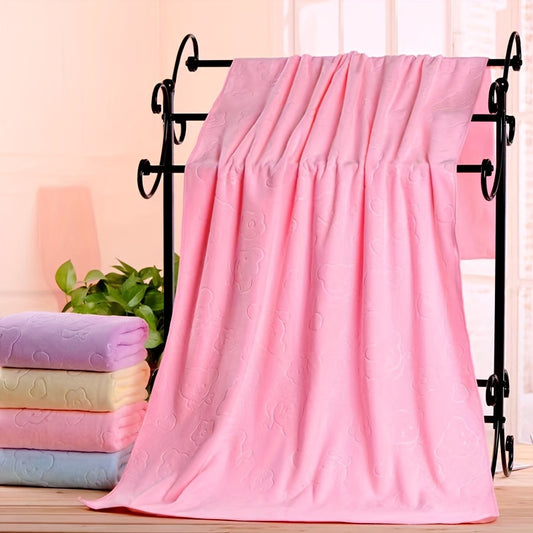 1pc Bear Pattern Microfiber Bath Towel, 200 GSM Thick Soft Absorbent Beach Towel, Quick-Dry Square Bath Accessory