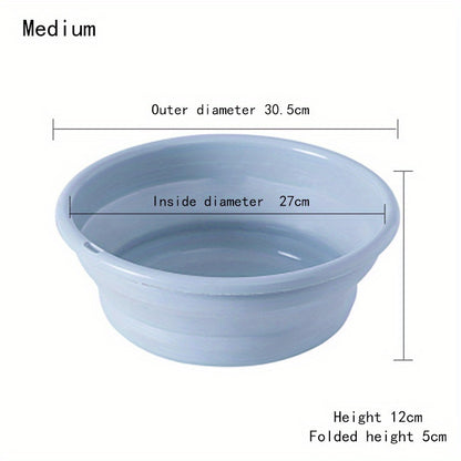 1pc Foldable Plastic Basin, Household Portable Student Dormitory Travel Laundry Thickened Wash Basin, Bathroom Accessories Laundry Room Accessories Fabric Shower Curtain Washable