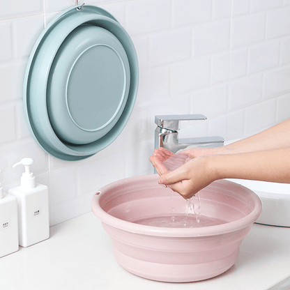 1pc Foldable Plastic Basin, Household Portable Student Dormitory Travel Laundry Thickened Wash Basin, Bathroom Accessories Laundry Room Accessories Fabric Shower Curtain Washable