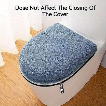 Universal Fit Winter Thickened Double Set Toilet Seat Cushion with Zipper, Soft Firmness, Waterproof Bathroom Pad with Handle, Machine Washable, No Electricity Needed, Home Use