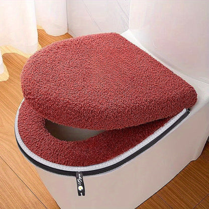 Universal Fit Winter Thickened Double Set Toilet Seat Cushion with Zipper, Soft Firmness, Waterproof Bathroom Pad with Handle, Machine Washable, No Electricity Needed, Home Use