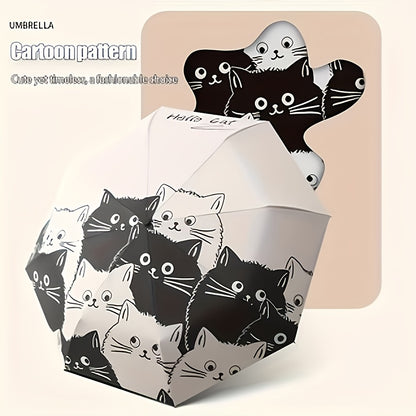 Cute Cat Design Manual Folding Umbrella - 8-Rib Carbon Fiber Frame, 190T Water-Resistant Fabric, Compact Lightweight Umbrella for Women & Men, Sun & Rain Dual Use, Outdoor Umbrella