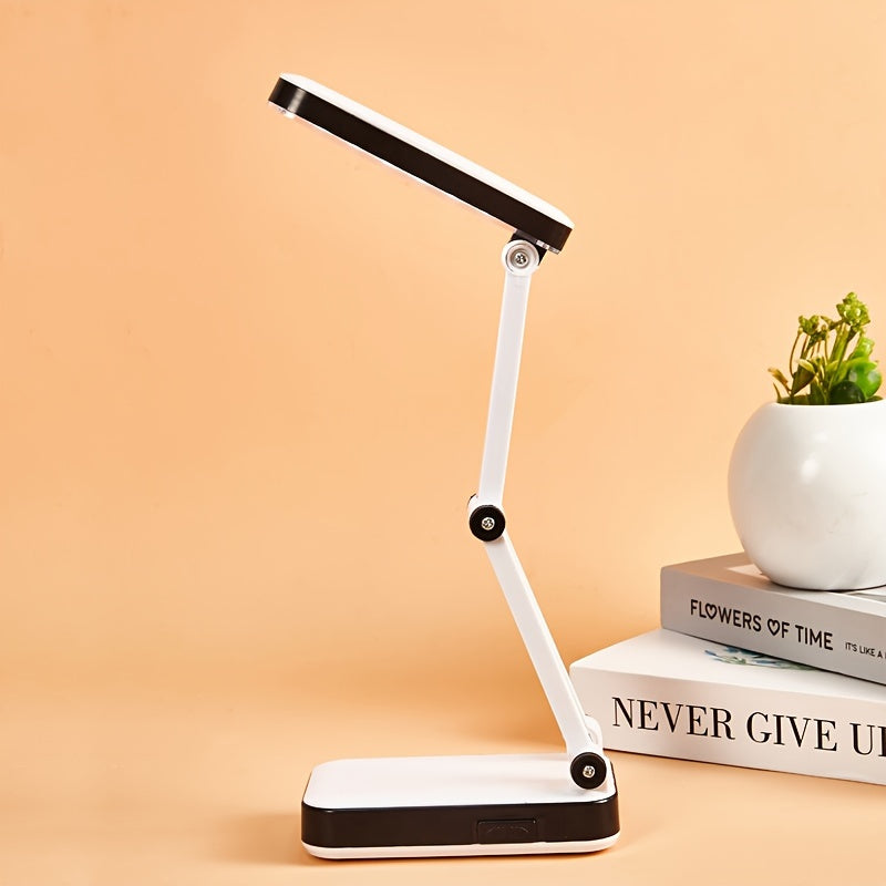 Foldable LED Desk Lamp with Eye Protection, Dual Power Source (Battery\u002FUSB), Adjustable Brightness, White, Ideal for Students, Dorm Rooms, and Bedside Reading, Desk Lamps for Home Office