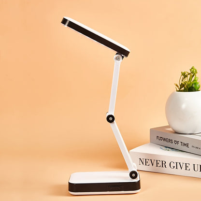 Foldable LED Desk Lamp with Eye Protection, Dual Power Source (Battery\u002FUSB), Adjustable Brightness, White, Ideal for Students, Dorm Rooms, and Bedside Reading, Desk Lamps for Home Office