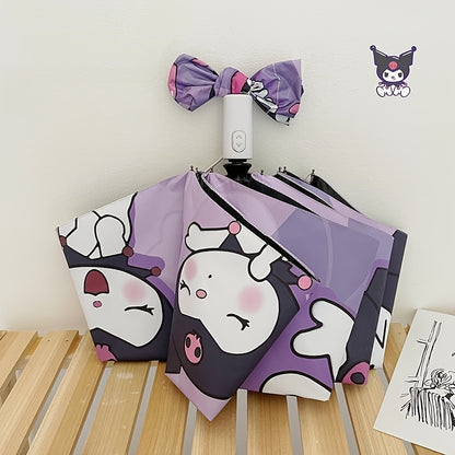 Sanrio Kuromi Automatic Folding Umbrella - UV Protection, Lightweight & Portable Travel Rain Gear with 190T Canopy & Rubber Handle, Cute Cartoon Design - Ideal for Sunny & Rainy Days, Perfect Gift, Umbrellas for Rain