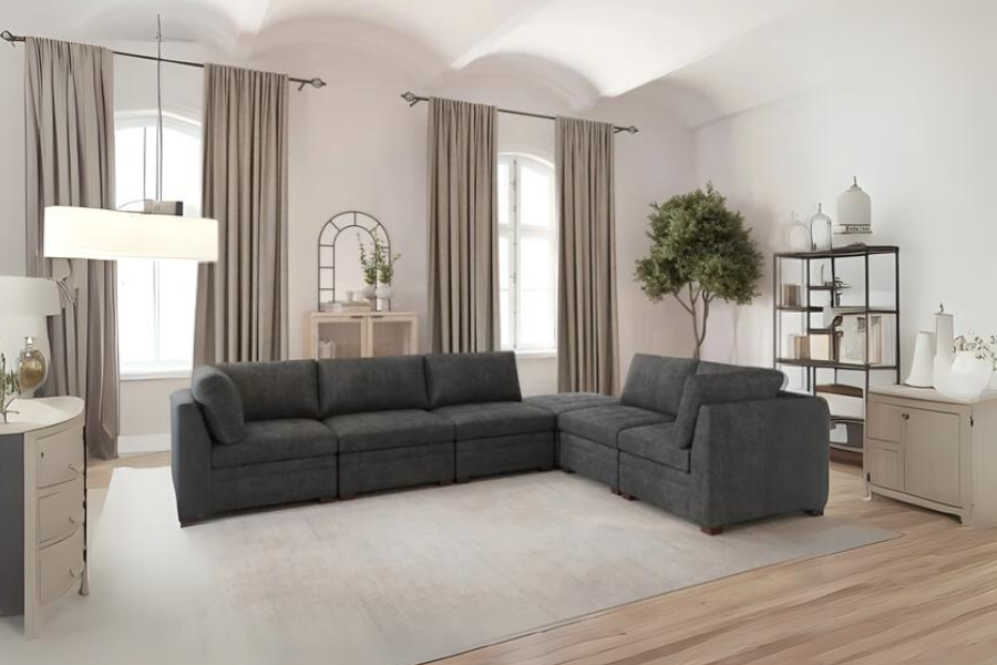 Thomasville Tisdale Modular Sectional 6 -piece Boucle with Storage Ottoman Floor Model