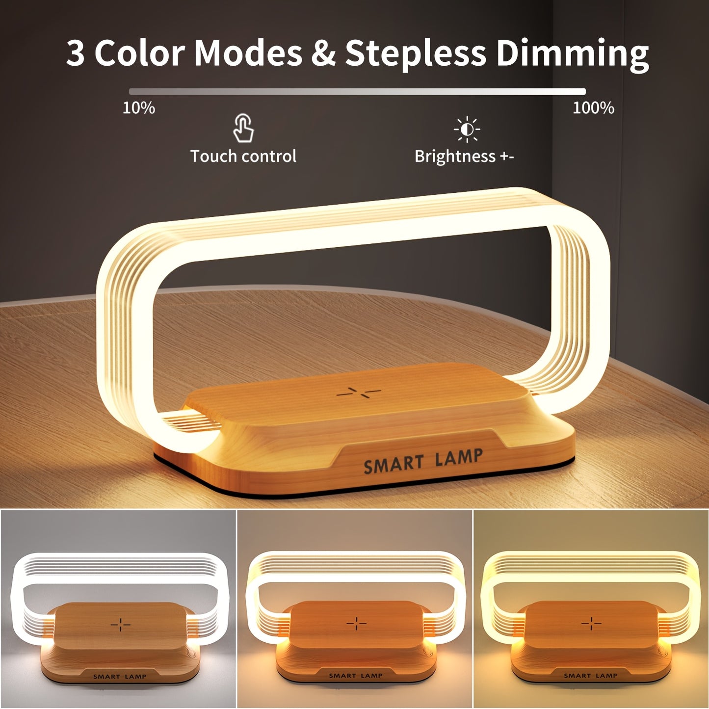 15W Wireless Quick Charge Bedside Lamp with Touch Control, LED Desk Light with Wireless Charging and Phone Stand, Adjustable Brightness, Energy-Efficient for Office and Study Use, Study Lamp | Modern Desk Lamp | Acrylic Lampshade, LED Lights for Bedroom