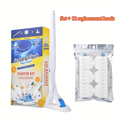 Disposable Toilet Brush with Water-Soluble Cleaning Head, Heavy-Duty Stain Removal and Replacement Set