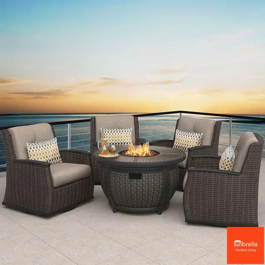 💥clearance sale💥Agio Vermont 5 Piece Woven Fire Deep Seating Patio Set + Cover