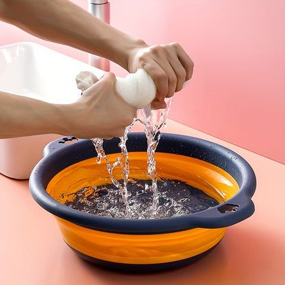 1pc Portable Folding Wash Basin for Camping and Traveling - Lightweight and Telescopic, Includes Hook for Easy Storage
