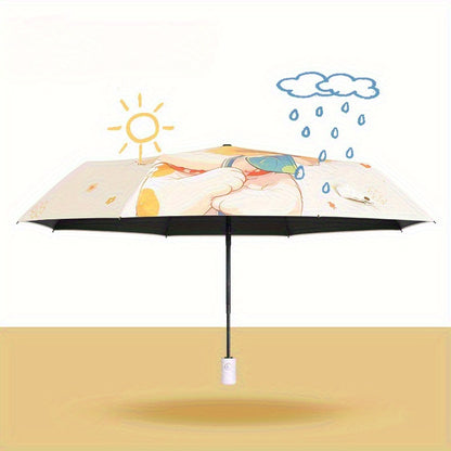 Cat & Sunflower Automatic Sun Umbrella - UV Protection Travel Umbrella with 8-Rib Compact Folding Design, Cute Cat Holding Sunflower Pattern, Lightweight Windproof for Rain & Shine, Stylish Outdoor Accessory