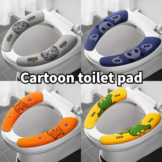 4pcs Cartoon Plush Toilet Seat Covers - All-Season, Aseptic & Static-Free Adhesion, Warm for Winter, Fits All Toilets