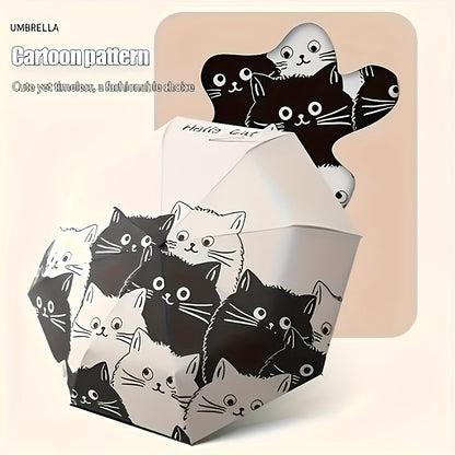 Cute Cartoon Cat Automatic Folding Umbrella - UV Protection & Rain Dual-Use Compact Lightweight Umbrella with 8-Rib Carbon Fiber Frame, Durable 190T Fabric for Students, Travel, Going Out, Outdoor Umbrella