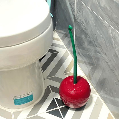 1pc Novelty Cherry-Shaped Toilet Brush with Holder, Creative Plastic Bathroom Accessory, Reusable Freestanding Toilet Brush with Multiple Components