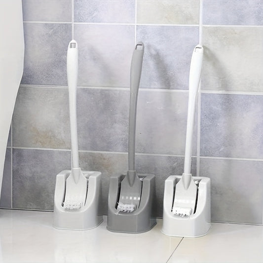 1 Set Soft Bristle Toilet Brush Set with Holder, Wall-Mounted Long Handle Bathroom Cleaning Brush, Portable Medium Firmness, Plastic Handle, No Dead Angle, Electricity-Free Cleaning Tool for Bathroom and Toilet