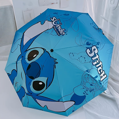 Disney Stitch A printed handmade parasol, dual-purpose sunshade, black rubber sun protection, foldable outdoor accessories, suitable for outdoor camping, hiking, travel, suitable for birthdays, Christmas, Mother's Day gifts.