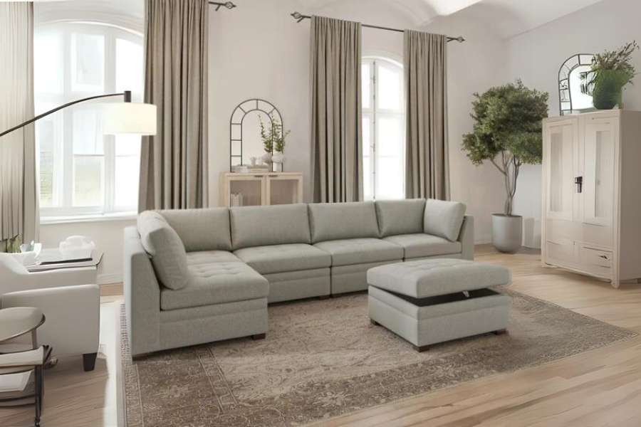 Thomasville Tisdale Modular Sectional 6 -piece Boucle with Storage Ottoman Floor Model