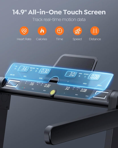 2 in 1 Foldable Treadmills for Home, Under Desk Treadmill with 12 HIIT Modes, Workout APPs and Touch Screen, 2.5HP Walking Treadmill for Home Office, 265lbs Capacity, Installation Free, Power10
