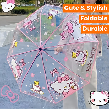 Sanrio Cute & Stylish Transparent Umbrella - Durable, Foldable Design for Men & Women - Perfect Gift Idea