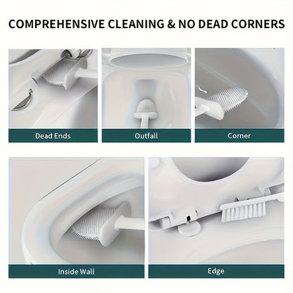 Toilet Brush Set with Wall Mounting, 1pc: Soft Silicone Head, Long Handle and Extra Small Brushes for Home Cleaning - A Must-have for RV Bathrooms