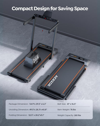 2 in 1 Foldable Treadmills for Home, Under Desk Treadmill with 12 HIIT Modes, Workout APPs and Touch Screen, 2.5HP Walking Treadmill for Home Office, 265lbs Capacity, Installation Free, Power10