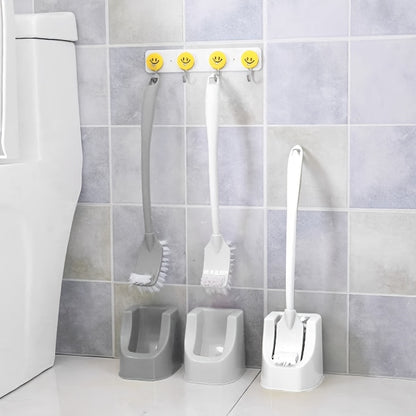 1 Set Soft Bristle Toilet Brush Set with Holder, Wall-Mounted Long Handle Bathroom Cleaning Brush, Portable Medium Firmness, Plastic Handle, No Dead Angle, Electricity-Free Cleaning Tool for Bathroom and Toilet