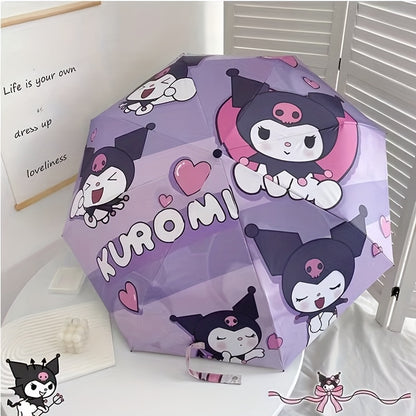 Sanrio Kuromi Automatic Folding Umbrella - UV Protection, Lightweight & Portable Travel Rain Gear with 190T Canopy & Rubber Handle, Cute Cartoon Design - Ideal for Sunny & Rainy Days, Perfect Gift, Umbrellas for Rain