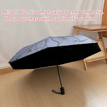 1pc Stitch Printed Manual Umbrella, Dual Use Sunshade, Black Rubber Sunscreen, Folding Outdoor Accessory for Camping, Hiking, Travel, Back to School, Ideal for Birthday, Christmas, Mother's Day Gifts