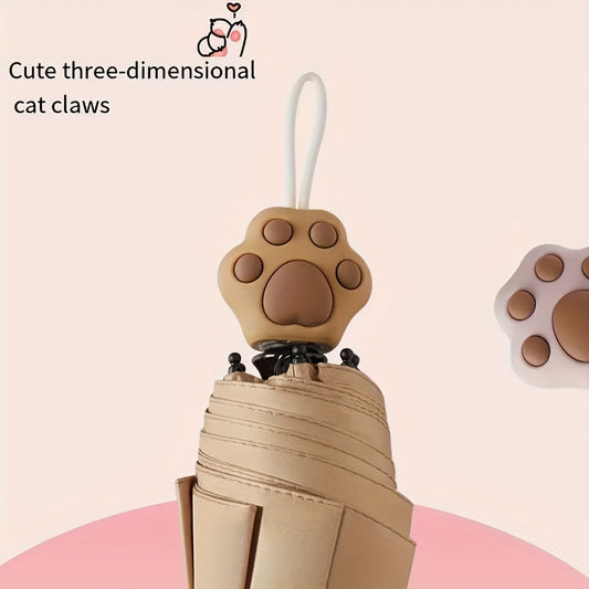 Cute Cat Paw Design Umbrella - Foldable, Sun-Protective, UV-Resistant, Aluminum Alloy Handle & Ribs, Light Brown with Playful Cat Paw Illustration, Ideal for Father'S Day & Mother'S Day Gifts, Pet Accessories | Playful Design | Durable Umbrella