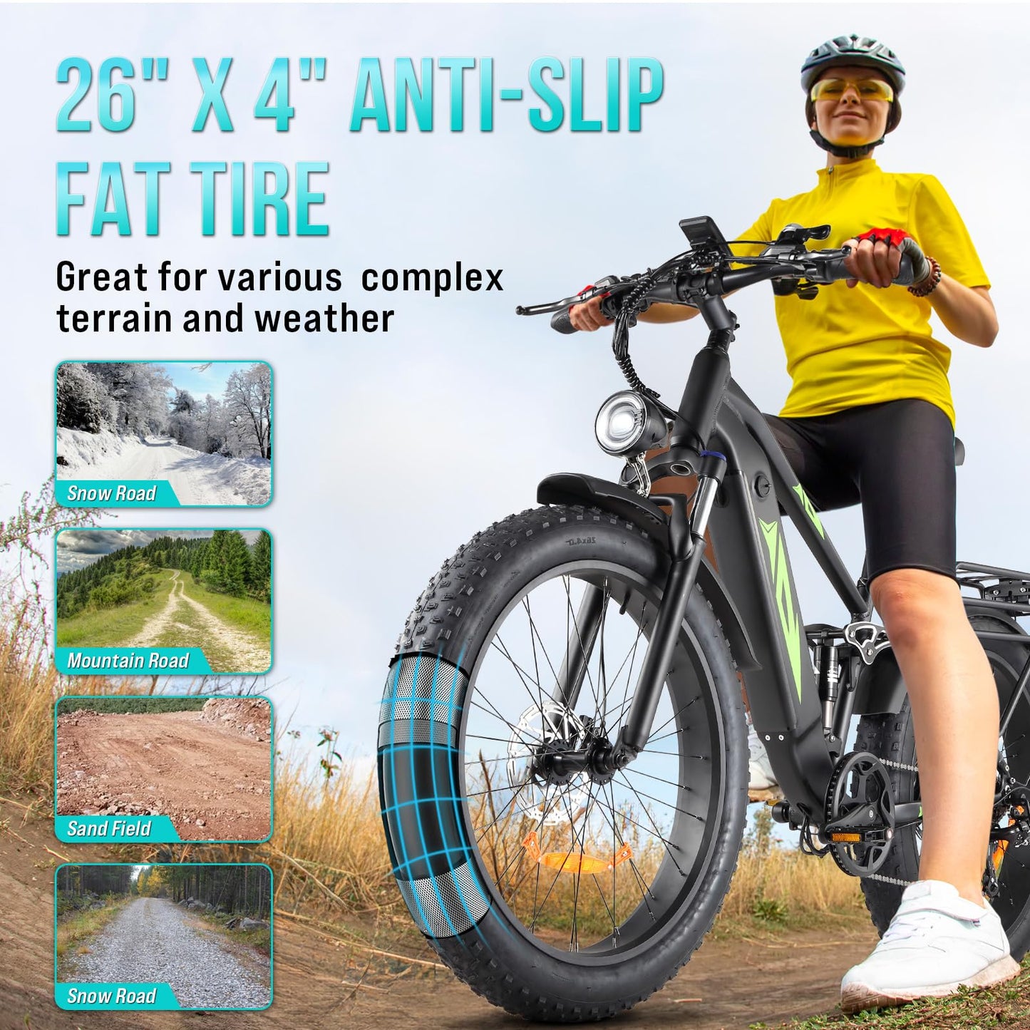 Electric Bike - 26" Fat Tire, 1000W Dual Motor Fat Tire Electric Bike, 48V 18Ah , 35mph Speed, Hidden Battery Mountain E Bike for Off Road，Electric Bike with Throttle & Pedal Assist, Hydraulic Brakes