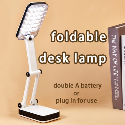 Foldable LED Desk Lamp with Eye Protection, Dual Power Source (Battery\u002FUSB), Adjustable Brightness, White, Ideal for Students, Dorm Rooms, and Bedside Reading, Desk Lamps for Home Office