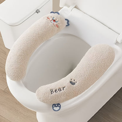 Cozy Cartoon Toilet Seat Cover - Thick, Warm & Non-Slip Cushion for All Seasons, Easy to Clean, Pedestal Ring, Bathroom Accessories