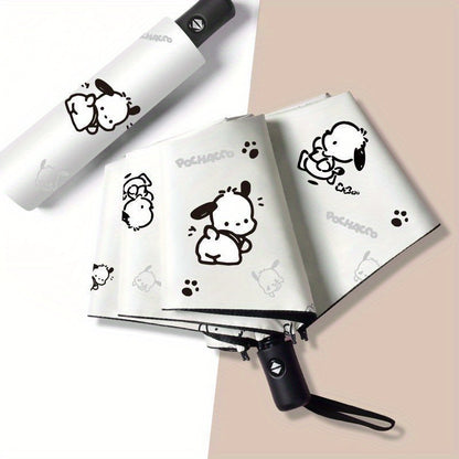 1pc Sanrio Pochacco Automatic Folding Sun and Rain Umbrella- Lightweight, Durable, Fashionable Cartoon Design, Suitable for Daily Commuting and Outdoor Adventures