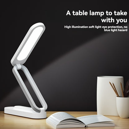 1pc Foldable LED Desk Lamp, Small Book Reading Light With 3 Brightness Color, Rechargeable & Dimmable, Eye-Caring Studying Light, Portable Table Lamp, For Home, Office, Travel