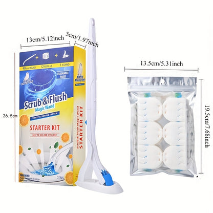 Disposable Toilet Brush with Water-Soluble Cleaning Head, Heavy-Duty Stain Removal and Replacement Set