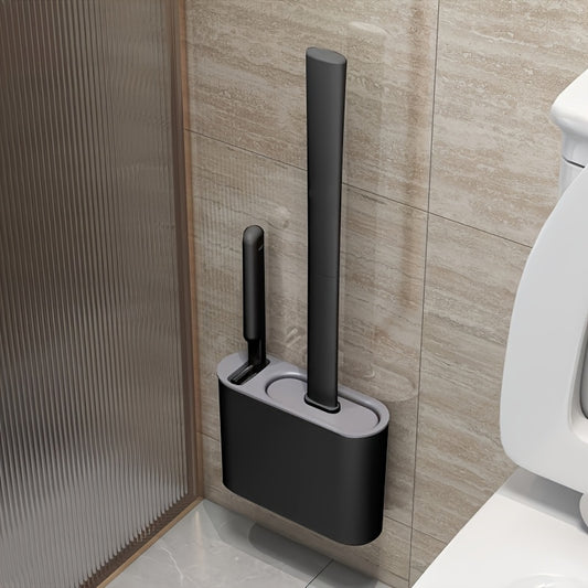 Durable Black Silicone Toilet Brush with Wall-Mounted Holder - Flat Head Design for Bathroom and Kitchen Cleaning, Easy to Hang Organizer, Bathroom Hygiene Essentials | Modern Toilet Brush Holder | Durable Silicone Material, Toilet Brush Holder