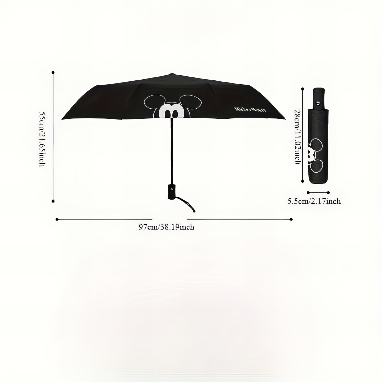 Minnie Mouse Black Foldable Umbrella - Automatic, 8-Rib Steel Frame, Durable Pongee Canopy with EVA Handle, Perfect for Sun & Rain, Rain Gear|Playful Design|Steel Frame Umbrella