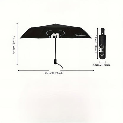 Minnie Mouse Black Foldable Umbrella - Automatic, 8-Rib Steel Frame, Durable Pongee Canopy with EVA Handle, Perfect for Sun & Rain, Rain Gear|Playful Design|Steel Frame Umbrella