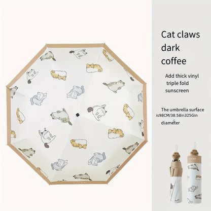 Cute Cat Paw Design Umbrella - Foldable, Sun-Protective, UV-Resistant, Aluminum Alloy Handle & Ribs, Light Brown with Playful Cat Paw Illustration, Ideal for Father'S Day & Mother'S Day Gifts, Pet Accessories | Playful Design | Durable Umbrella