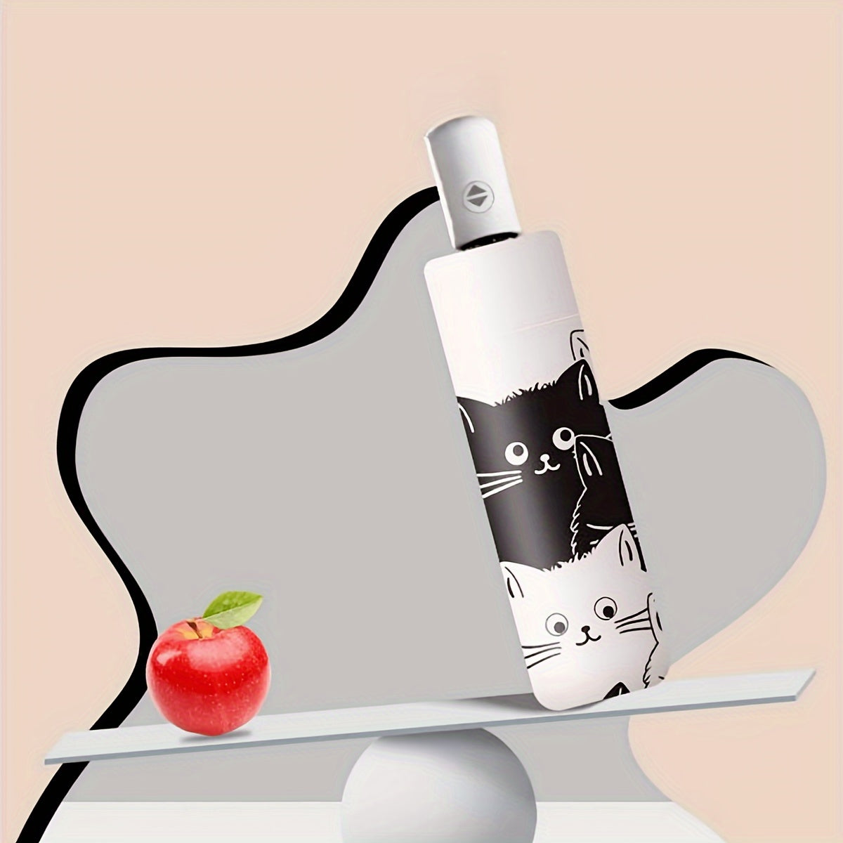 Automatic Open & Close Folding Umbrella with 8 Iron Ribs, Plastic Handle & 190T Pongee Fabric – Stylish Cat Pattern, Windproof Portable Foldable Umbrella for Sun & Rain Protection