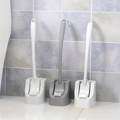 1 Set Soft Bristle Toilet Brush Set with Holder, Wall-Mounted Long Handle Bathroom Cleaning Brush, Portable Medium Firmness, Plastic Handle, No Dead Angle, Electricity-Free Cleaning Tool for Bathroom and Toilet